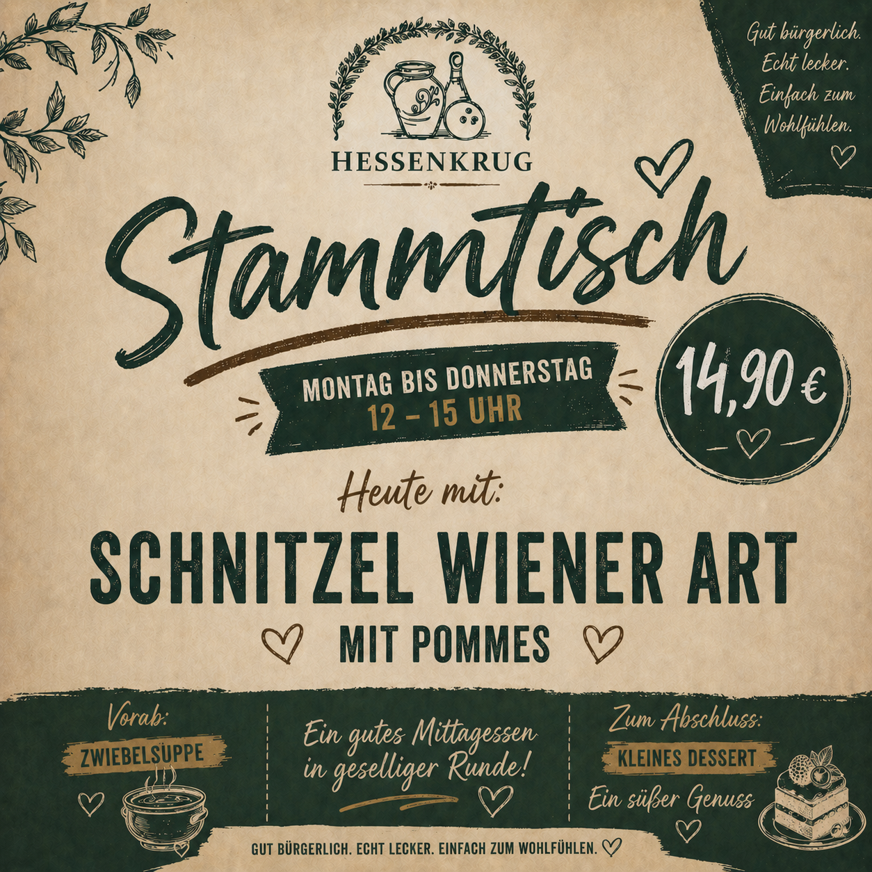 Thursday lunch menu: Wiener style schnitzel